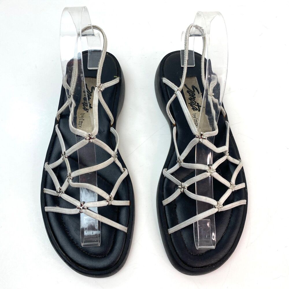 Sonata By Limpo Elastic Criss Cross Top Flat Sandals Size 8 Slip On Sling Back